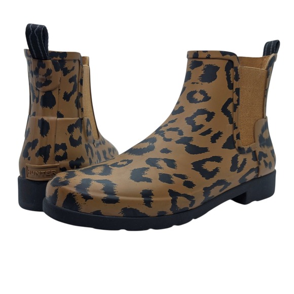 Hunter Shoes - Hunter Original Leopard Print Chelsea Boots Brown Black WFS2026RMA Womens 9